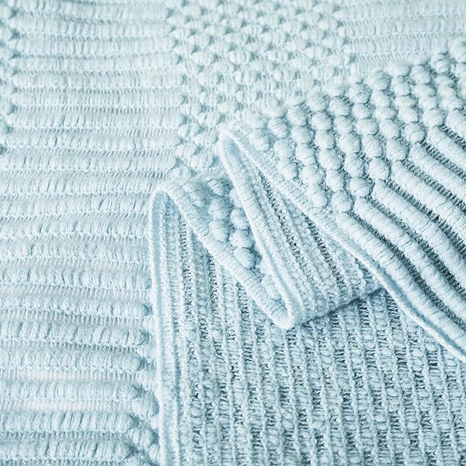 Light Blue Knitted Decorative Ball Throw Blankets for Couch, Bedroom and Officeroom,Textured Fade Resistant Soft and Warm Knit Blanket with Tassel,50"x60"