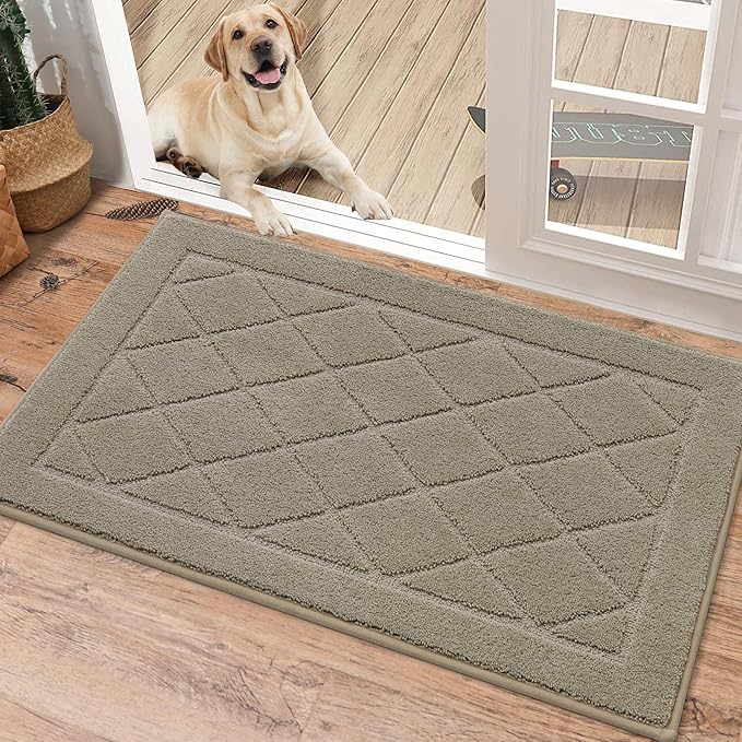BEQHAUSE Dirt Trapper Door Mat 20" x 32", Doormat Non-Slip Entryway Rugs Washable, Dog Door Mat Stain Resistant and Absorbent Welcome Floor Mat for Front Back Door, Muddy Wet Shoes & Paws, Beige