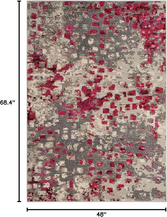 SAFAVIEH Monaco Collection Accent Rug - 4' x 5'7", Grey & Fuchsia, Abstract Watercolor Design, Non-Shedding & Easy Care, Ideal for High Traffic Areas in Entryway, Living Room, Bedroom (MNC225R)