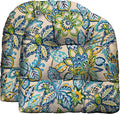 RSH DECOR: Tufted U-Shape Wicker Seat Cushions Set of 2 | 19” x 19” | All-Weather Spun Fabric | Water-Resistant | Outdoor Chair Cushions for Patio Furniture | Copeland Caribe Blue Floral