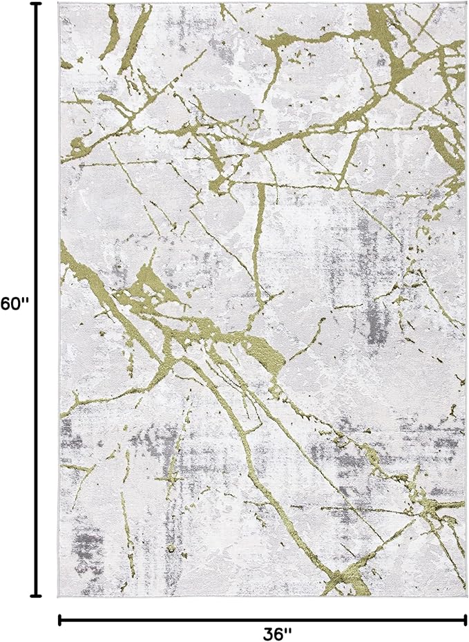 SAFAVIEH Amelia Collection Accent Rug - 3' x 5', Grey & Green, Modern Abstract Design, Non-Shedding & Easy Care, Ideal for High Traffic Areas in Entryway, Living Room, Bedroom (ALA293J)