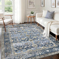 KUTA Vintage 5x7 Area Rugs Blue Grey Beige, Washable Rugs for Living Room Ultra Thin Soft Non-Slip Printed Distressed Tribal Traditional Farmhouse Carpet for Bedroom Dining Room Dorm Office Home