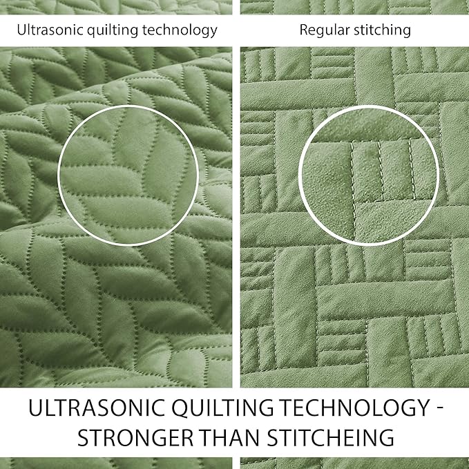 IR Imperial Rooms Twin Quilt Bedding Set Size (68” x 86”) + 1 Pillow Shams (20” x 26” + 2”) - 2 Pcs All Season Lightweight Reversible Microfiber Coverlet Embossed Quilt Bedspread (Olive Green)