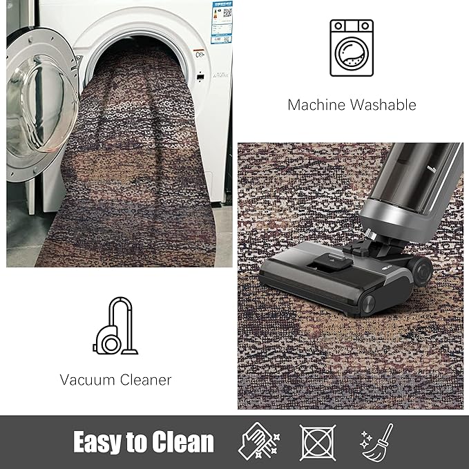 RUGSURE Washable Area Rug - 1/6 Thick - Stain & Water Resistant Non-Slip - Resistant Rug for Living Room, Bedroom, Nursery, Pet & Child Friendly, Vintage Charm Area Rugs (Rust, 4' x 6')