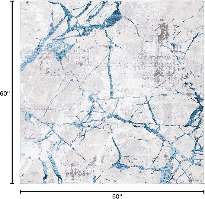 SAFAVIEH Amelia Collection Area Rug - 5' Square, Grey & Blue, Modern Abstract Design, Non-Shedding & Easy Care, Ideal for High Traffic Areas in Living Room, Bedroom (ALA293F)