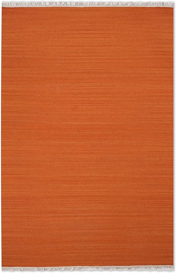 Rugsotic Carpets Hand Woven Flat Weave Kilim Wool ECO-Friendly Area Rugs - 10'x13', Rectangle Shape, Dark Orange Color, Solid Plain Design, Low Pile Handmade Rugs for Living Room (D00111)