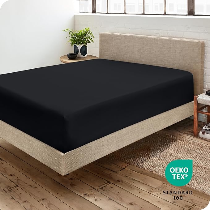 Bare Home Fitted Bottom Sheet Twin Size - Premium 1800 Microfiber - Ultra-Soft Hotel Luxury - Deep Pocket - Durable and Long Lasting - Fitted Sheet (Twin, Black)