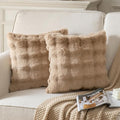 Pack of 2 Thick Plush Throw Pillow Covers Fluffy Wave Faux Fur Decorative Cushion Covers Soft Wool Pillowcase for Sofa Couch Livingroom 24x24 Inch Camel