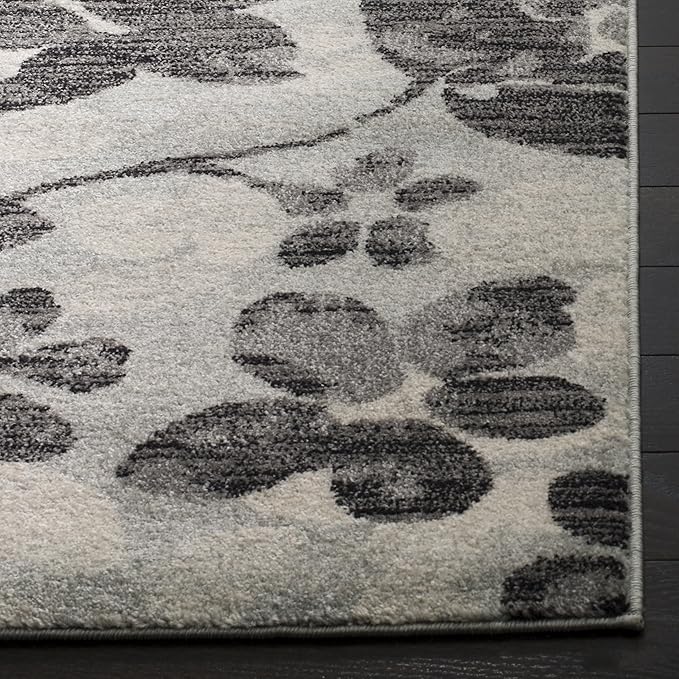 SAFAVIEH Evoke Collection 2'2" x 4' Grey/Black EVK236R Floral Non-Shedding Living Room Bedroom Accent Rug