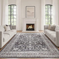 Black Rug Living Room Rugs: 8x10 Washable Boho Large Vintage Moody Soft Distressed Oriental Stain Resistant Non-Slip Indoor Floor Carpet for Bedroom Playroom Office Dining Room Retro Home House