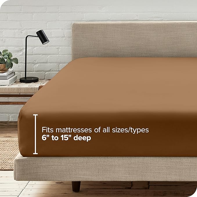 Fitted Bottom Sheet King Size - Premium 1800 Microfiber - Ultra-Soft Hotel Luxury - Deep Pocket - Durable and Long Lasting - Fitted Sheet (King, Caramel)