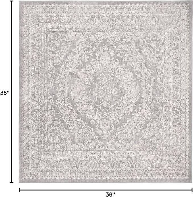 SAFAVIEH Area Rug 3' Square - Reflection Collection - Light Grey & Cream, Non-Shedding & Easy Cleaning, Ideal for Living Room, Bedroom (RFT668G)