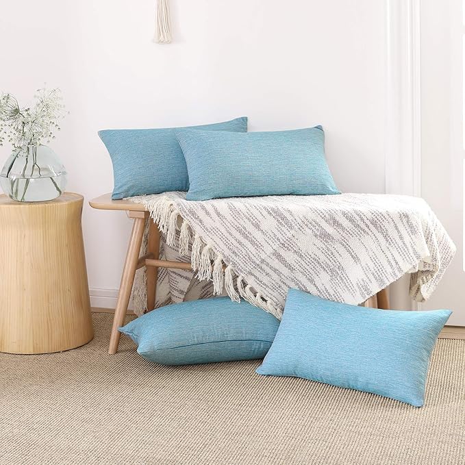 Deconovo Decorative Throw Pillow Covers - Set of 4 Soft Linen Cushion Covers, 12x20 Inch, Green & Machine Washable Pillowcases for Sofa, Bedroom, Living Room Décor, Coral Green,COVERS ONLY, No Inserts