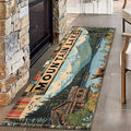 Colorful Oil Painting Bear Rug 3.3x10ft with Mountain Cabin - Bohemian Non-Slip Rug for Living Room, Washable Foldable Carpet, Forest River Landscape Decor