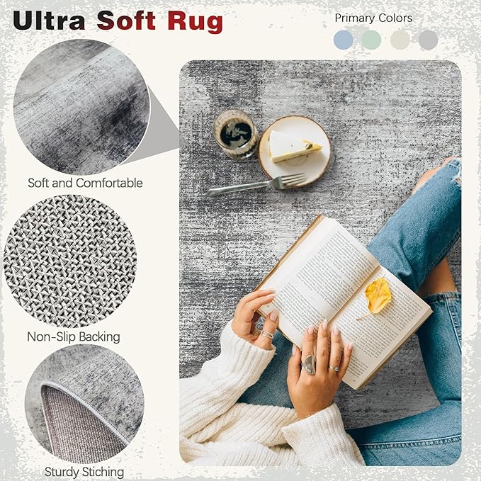 8x10 Area Rugs for Living Room: Washable Modern Abstract Rug Large Soft Non-Slip Rugs Indoor Low-Pile Carpet for Bedroom Dining Room Home Office (Grey, 8'x10')