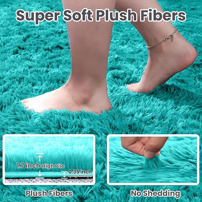 8x10 Area Rugs for Living Room Rug: Soft Fluffy Shag Teal Blue Rugs for Bedroom, Non-Slip Large Fuzzy Plush Rug Indoor Floor Carpet for Nursery Kids Boys Girls Room, Dorms, Playroom, Modern Home Decor