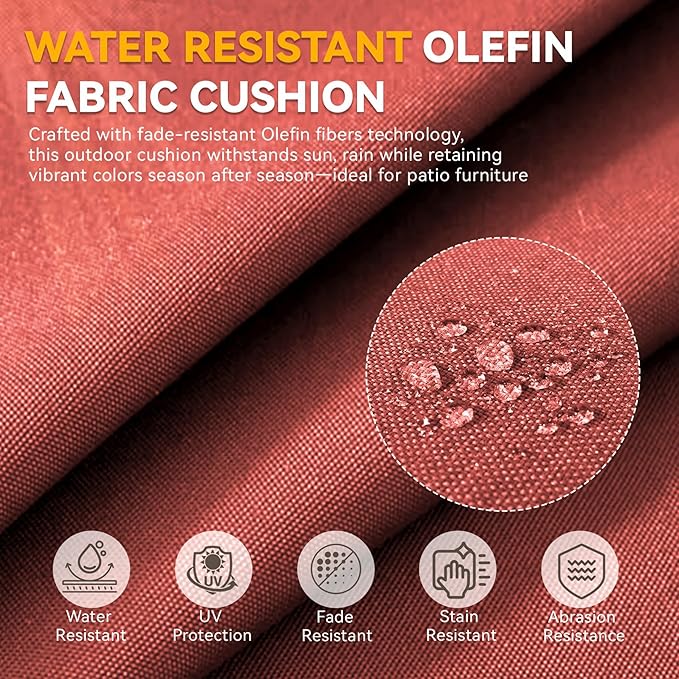 Outdoor Cushion Set for Furniture Patio Furniture, UV Resistant, Water Resistant - 6 Inch Thick Foam Garden Cushions– 24x24 Inch Patio Seat Covers for Chair/Sofa/Couch | Red | 6-Pack |