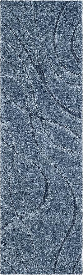 SAFAVIEH Florida Shag Collection Runner Rug - 2'3" x 7', Light Blue & Blue, Non-Shedding & Easy Care, 1.2-inch Thick Ideal for High Traffic Areas in Living Room, Bedroom (SG471-6065)