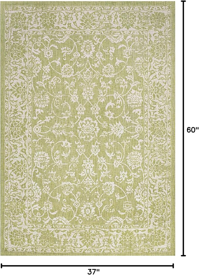 JONATHAN Y Weave Floral Indoor Outdoor Area Rug 3X5 Green/Cream, Tela Bohemian Textured for Backyard, Patio, Porch, Easy-Cleaning, High Traffic, Pet-Friendly, Non-Shedding (SMB100D-3)