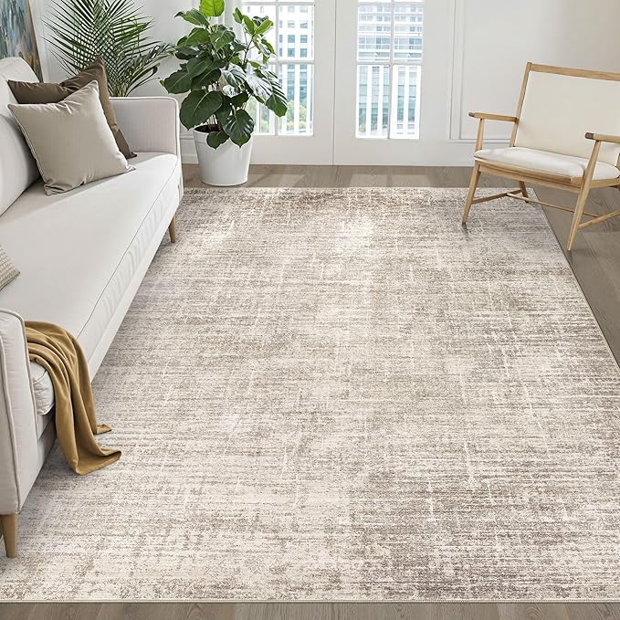 6x9 Area Rugs Living Room: Washable Large Neutral Brown Rug Abstract Soft Modern Stain Resistant Indoor Floor Non-Slip Carpet for Bedroom Nursery Kids Office Playroom Dining Room Under Table Home