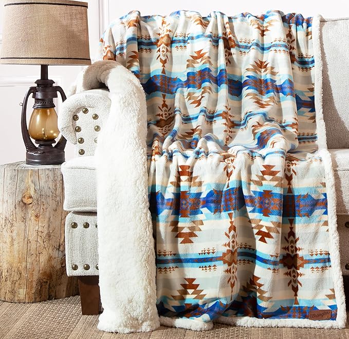 CARSTENS, INC. Wrangler Ultra Premium Super Soft Plush Sherpa Fleece Oversized Throw Blanket 54" x 68", Stack Rock