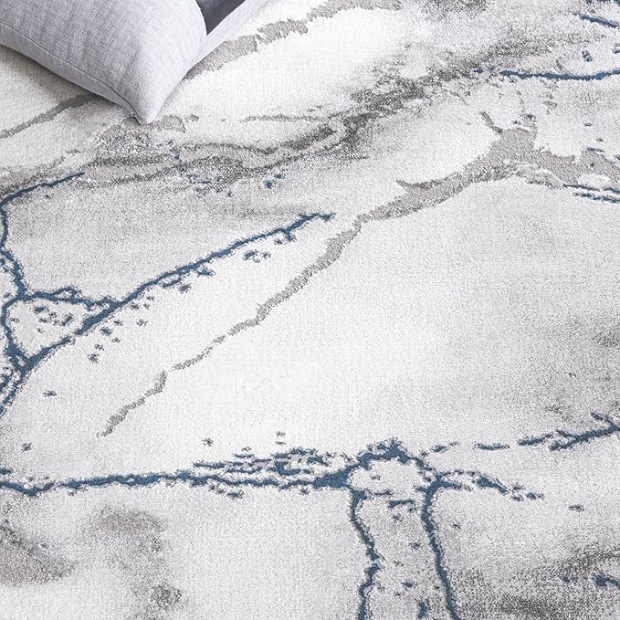 SAFAVIEH Craft Collection Runner Rug - 2'3" x 12', Ivory Grey & Blue, Modern Abstract Design, Non-Shedding & Easy Care, Ideal for High Traffic Areas in Living Room, Bedroom (CFT877M)