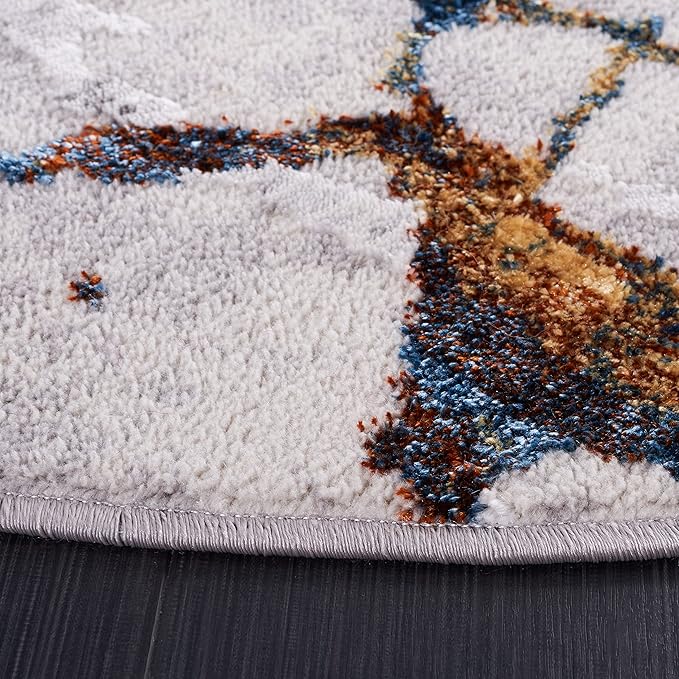 SAFAVIEH Amelia Collection Area Rug - 3' Round, Grey & Blue Gold, Modern Abstract Design, Non-Shedding & Easy Care, Ideal for High Traffic Areas in Living Room, Bedroom (ALA293M)