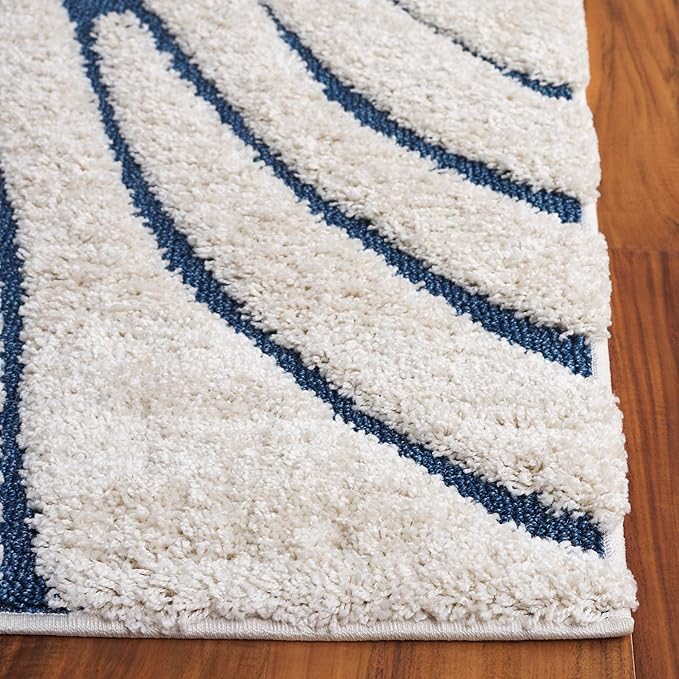 SAFAVIEH Florida Shag Collection Area Rug - 2'3" x 21' Runner, Cream & Blue, Non-Shedding & Easy Cleaning, Plush Thick Pile, Ideal for Living Room, Bedroom, Dining Space (SG471-1165)
