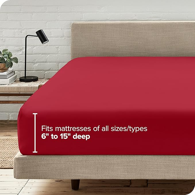 Bare Home Fitted Bottom Sheet Twin Size - Premium 1800 Microfiber - Ultra-Soft Hotel Luxury - Deep Pocket - Durable and Long Lasting - Fitted Sheet (Twin, Red)
