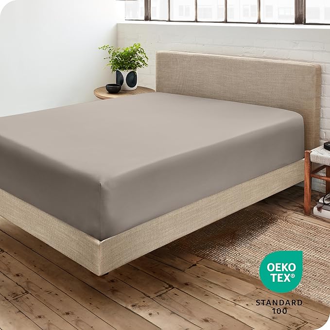 Bare Home Fitted Bottom Sheet Queen Size - Premium 1800 Microfiber - Ultra-Soft Hotel Luxury - Deep Pocket - Durable and Long Lasting (Queen, Khaki)