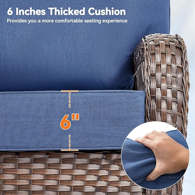 Luxury 6" Outdoor Cushions for Patio Furniture, 24x24x6" Thick Seat Cushion Set of 10, Fade Resistant Couch Chair Replacement Cushions High Density Deep Wicker Chair Cushion w/ Removable Cover, Blue