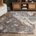 SAFAVIEH Horizon Shag Collection Area Rug - 5'3" x 7'7", Taupe & Blue, Modern Abstract Design, Non-Shedding & Easy Care, 2-inch Thick Ideal for High Traffic Areas in Living Room, Bedroom (HZN890E)