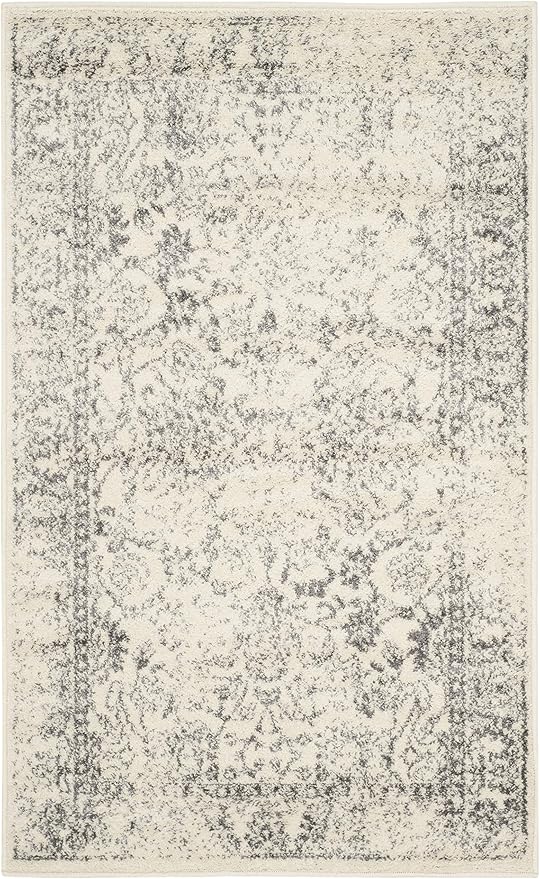 SAFAVIEH Area Rug 3x5 - Adirondack Collection - Ivory & Silver, Distressed Vintage Floral Design, Non-Shedding & Easy to Clean, Ideal for Living Room, Bedroom, Dining Space (ADR109C)