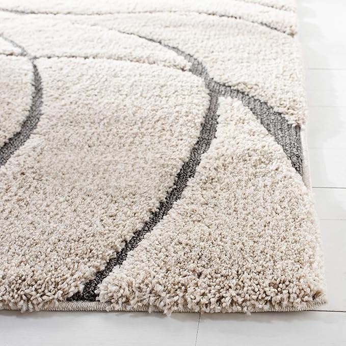 SAFAVIEH Florida Shag Collection Area Rug - 9' Square, Cream & Grey, Non-Shedding & Easy Care, 1.2-inch Thick Ideal for High Traffic Areas in Living Room, Bedroom (SG471-1180)