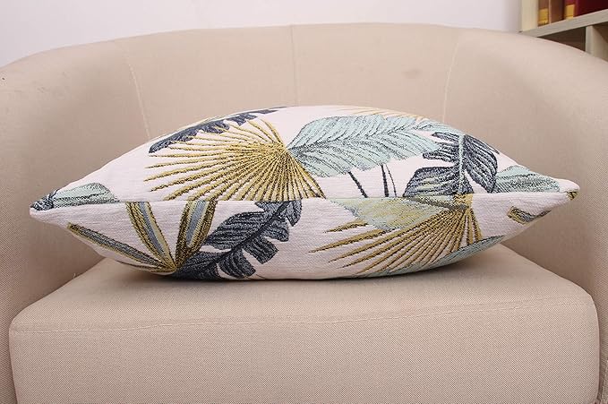 Yeiotsy Pillow Case, Decorative Tropical Leaf Throw Pillow Cover Heavy Fabric Jacquard Chenille (Yellow, 18 x 18 Inches)