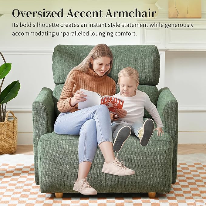 Modern Oversized Accent Chair with Storage Ottoman & Side Pillows, Snowflake Fleece Upholstered Chaise Lounge Chair, Deep Seat Reading Chair for Living Room, 350lbs Capacity