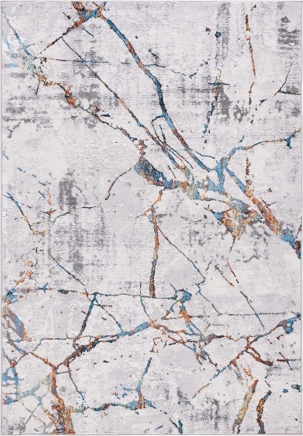 SAFAVIEH Area Rug 8x10 - Amelia Collection - Large - Grey & Blue Gold, Modern Design, Non-Shedding & Easy Cleaning, Ideal for Living Room, Bedroom, Office, Dining Space (ALA293M)