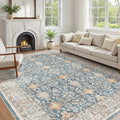 Vintage Living Room Area Rug 10x12 - Large Soft Washable Oriental Traditional Distressed Farmhouse Rugs for Bedroom - Indoor Floor Accent Carpet for Home Office House Decor - Dark Blue