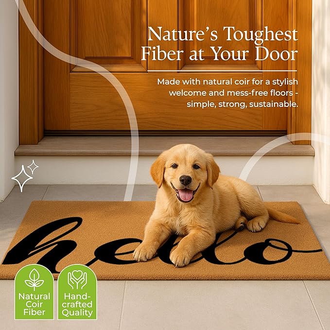 Coir Door Mats 17" X 30", Non-Slip Sturdy, PVC Backed Heavy Duty, Easy to Clean, Ideal for Door Entrance, Patio, Porch, Backyard, Garages, Drop-in to say a Hello!