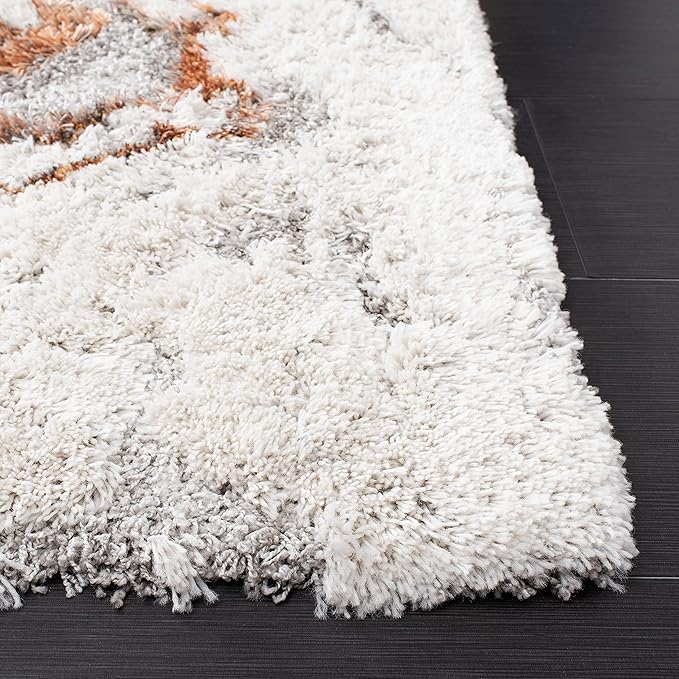 SAFAVIEH Horizon Shag Collection Runner Rug - 2' x 11', Grey & Rust, Modern Abstract Design, Non-Shedding & Easy Care, 2-inch Thick Ideal for High Traffic Areas in Living Room, Bedroom (HZN890P)