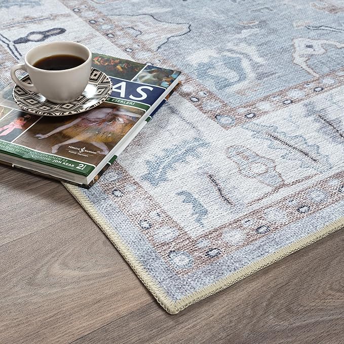 Fame Rugs Gray Modern Oushak Rug 5x7, Washable Vintage Turkish Colorful Oriental Antique Inspired Area Rugs, Luxury Living Room Bedroom (Gbeige, 6' x 9')