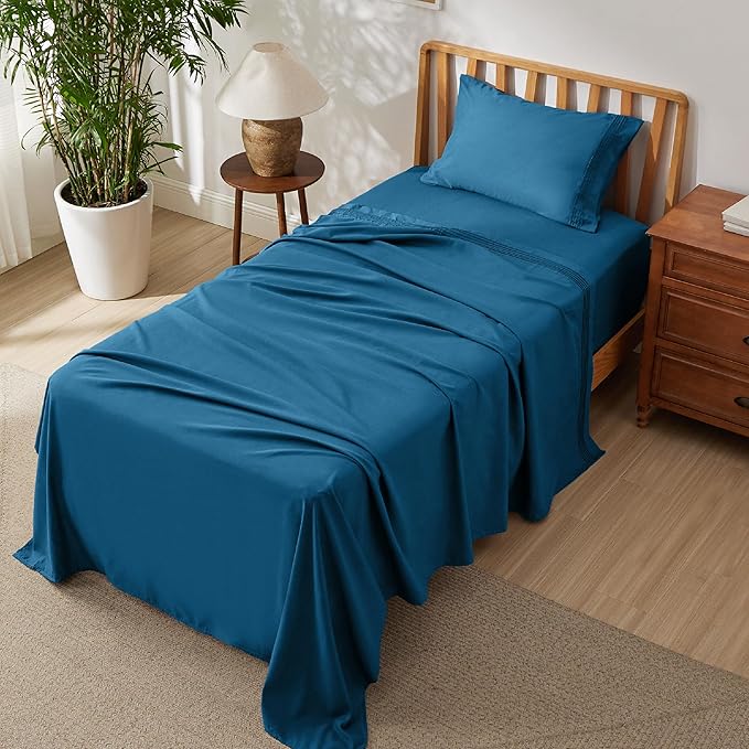 Bedsure Deep Pocket Twin Sheets Set - Fits Mattresses Up to 21 Inches Thick -3 Piece GentleSoft Bed Sheets, Moisture Wicking, Soft & Cooling Bedsheet & Pillowcases, Easy & Secure Fit, Teal Blue