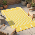 FH Home Outdoor Rug - Waterproof, Fade Resistant, Crease-Free - Premium Recycled Plastic - Geometric - Patio, Porch, Deck, Balcony - Hampton Stripe - Yellow Crease Free - 5 x 8 ft