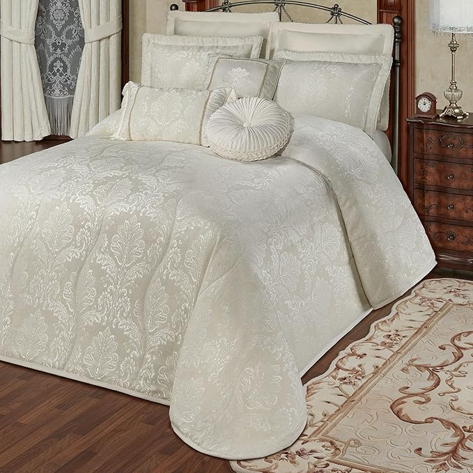 Touch of Class Camelot Luxury Bedding | Neutral Soothing Ivory | Matte Satin Damask on Richly Textured Jacquard-Woven Chenille | Designed 3 Piece Set Includes King Bedspread and 2 King Shams