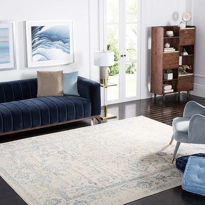 SAFAVIEH Adirondack Collection Area Rug - 12' Square, Ivory & Slate, Distressed Vintage Floral Design, Non-Shedding & Easy to Clean, Ideal for Living Room, Bedroom, Dining Space (ADR109S)