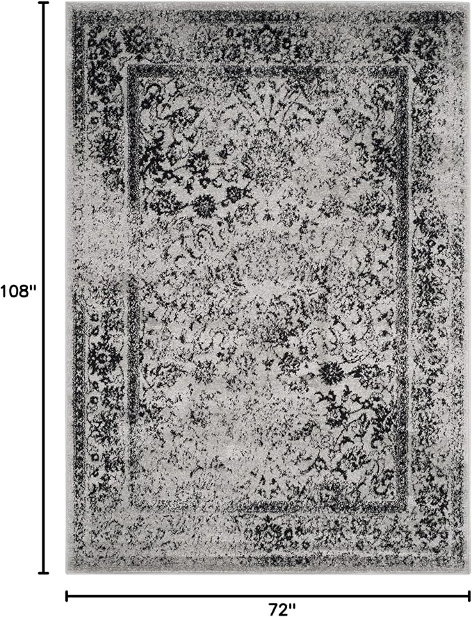 SAFAVIEH Area Rug 6x9 - Adirondack Collection - Grey & Black, Distressed Vintage Floral Design, Non-Shedding & Easy to Clean, Ideal for Living Room, Bedroom, Dining Space (ADR109B)