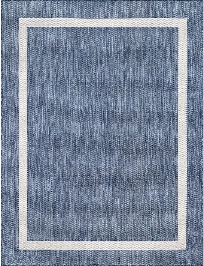 Bordered Outdoor Rug 6x9 Washable Outside Carpet for Indoor Patio Porch Waterproof Easy Cleaning Non Shedding Area Rugs Blue 6 x 9