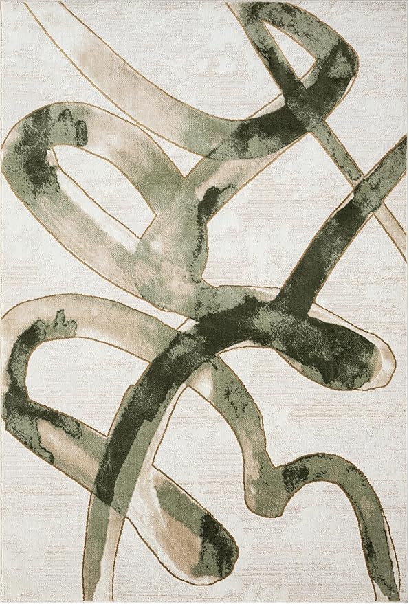 Abani Beige Cream Green Graffiti Washable Area Rug – 2' x 3' – Abstract Artistic Design – Ivy Collection – Non-Shedding, Easy to Clean – Durable for High Traffic Areas – Living Room & Bedroom