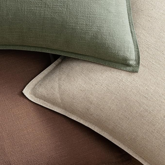 EMEMA Throw Pillow Covers Decorative Linen Pillow Covers 24x24 Inch Light Olive Green Boho Farmhouse Neutral Couch Throw Pillows for Bed Pack of 2 Accent Pillowcase Modern Sofa Cushion Livingroom Home
