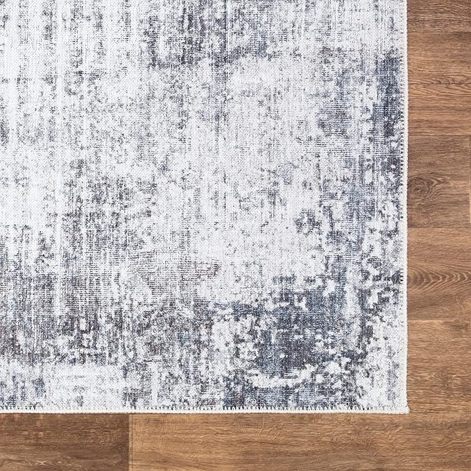 Bloom Rugs Washable Non-Slip 3' x 5' Rug - Gray/Charcoal/Blue Modern Abstract Area Rug for Living Room, Bedroom, Dining Room, and Kitchen - Exact Size: 3' x 5'
